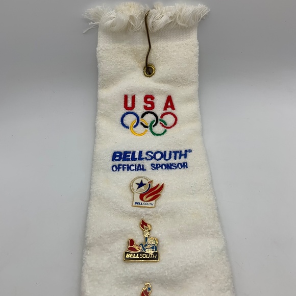 Vintage Bellsouth USA 1996 Olympic Games Embroidered Towel and Pins - Picture 2 of 16